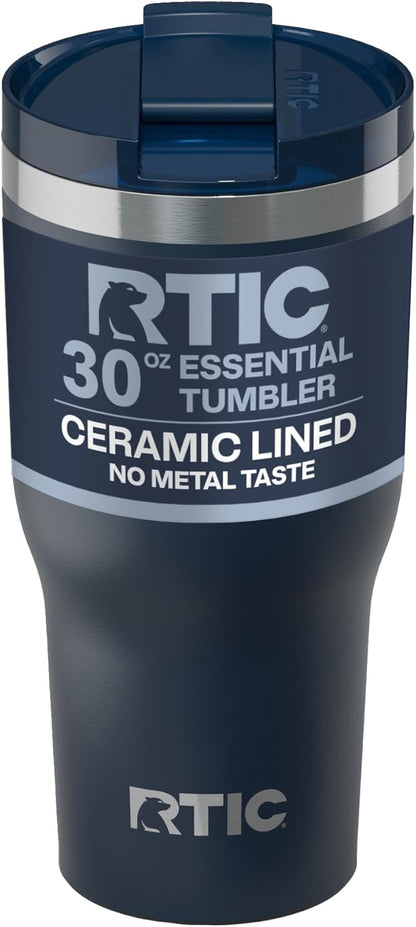 RTIC 20oz Essential Tumbler with Lid, Ceramic Lined, Insulated, Stainless Steel, Metal, Double Wall Vacuum-Insulation, Travel Cup for Iced Coffee, Tea, Hot and Cold Drink, Graphite