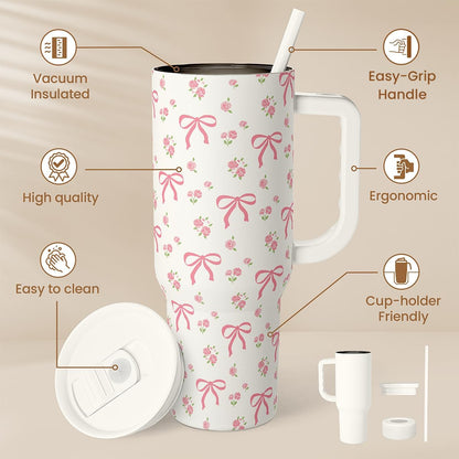 SANDJEST Pickleball 40oz Tumbler With Handle and Straw, Pickleball Queen Insulated Stainless Steel Travel Coffee Mug for Women Girls Players, Gift Idea for Birthday Christmas Mothers Day