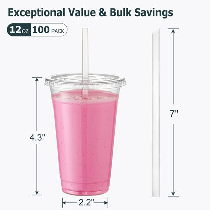 AOZITA [100 Sets] 16 oz Clear Plastic Cups With Lids and Straws, Disposable Cups With Lids for Iced Coffee, Smoothie, Milkshake and Cold Drinks (New-16-100)