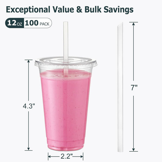 AOZITA [100 Sets] 16 oz Clear Plastic Cups With Lids and Straws, Disposable Cups With Lids for Iced Coffee, Smoothie, Milkshake and Cold Drinks (New-16-100)