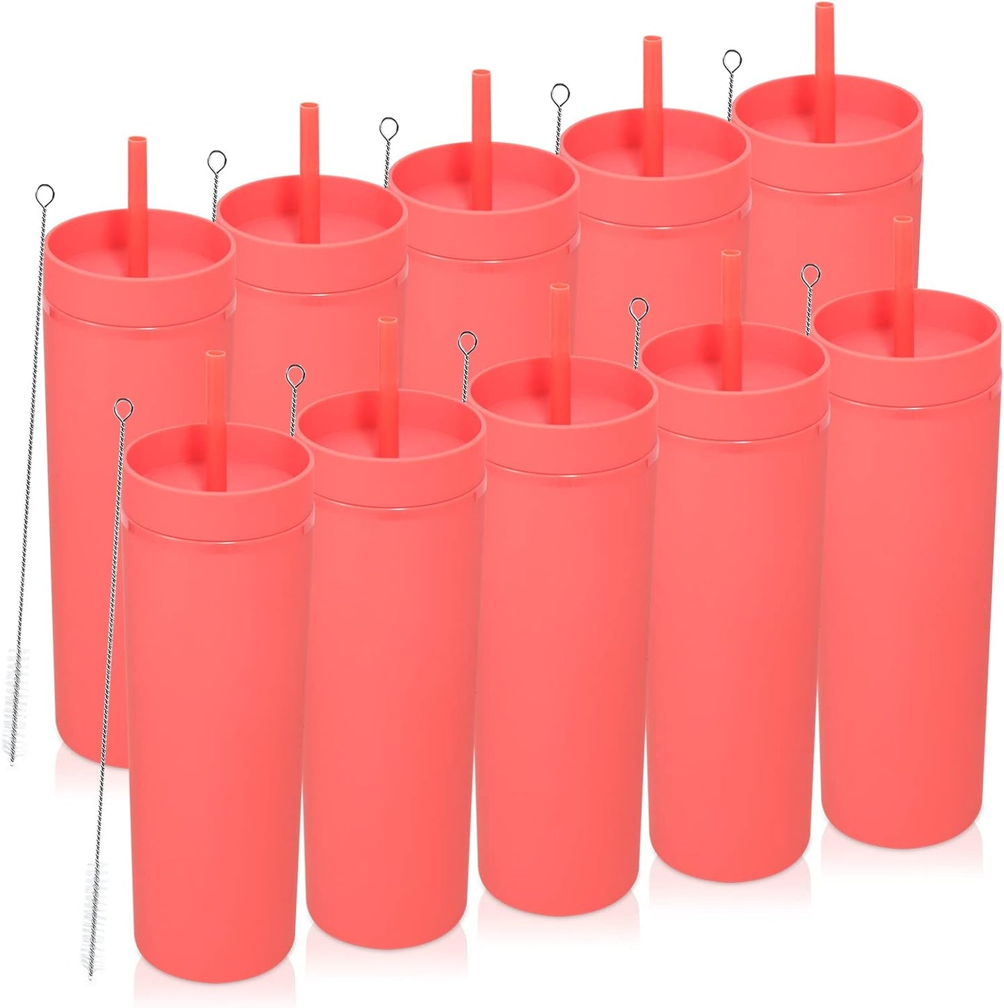 Volhoply 20oz Plastic Skinny Tumbler,Double Wall Tumblers with Lid and Straw,Reusable Travel Iced Coffee Mug,BPA Free Matte Acrylic Water Cups With Straw for Parties,DIY Gifts(Black,1 Set