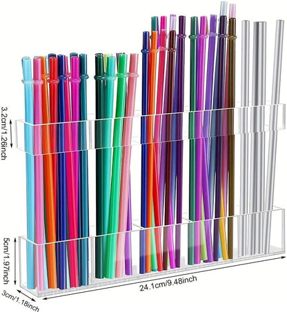 9.5' Cabinet Door Straw Rack, Super Sticky Squares, Adjustable Reusable Straw Dispenser, Kitchen Storage Accessory for Cabinets, Counters, and RVs