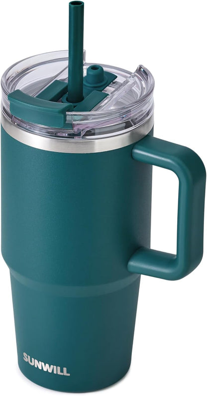 SUNWILL 20 oz Tumbler with Handle and Straw Leak Proof,Travel Coffee Mug with Lid, Stainless Steel Cup Insulated for Office & Gym, Cupholder Friendly, Powder Coated Orchid