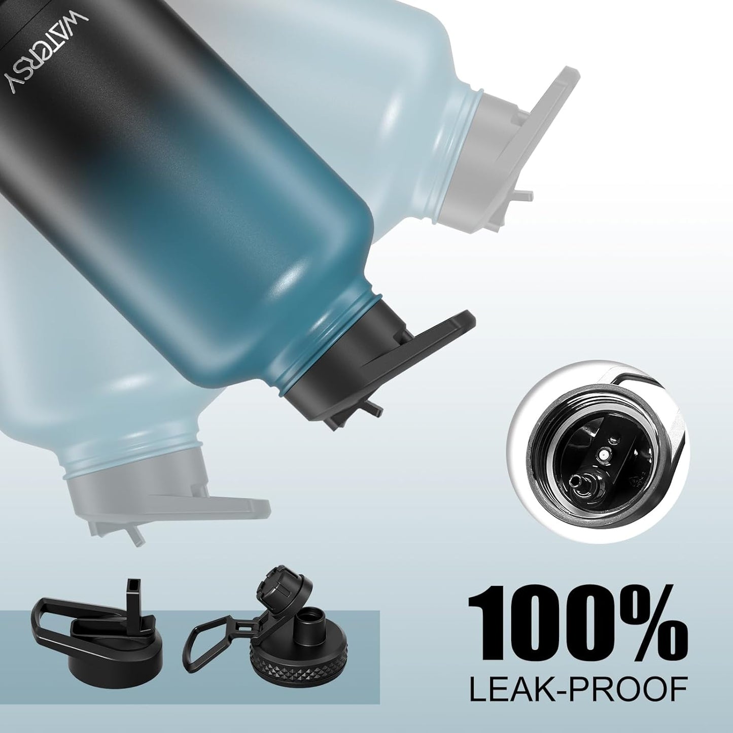 40oz Insulated Water Bottle (Cold for 48 Hrs),BPA Free&Leak Proof,Stainless Steel Water Flask,Water Jug with Straw Spout Lids for Gym,Hiking,Travel,Black Blue