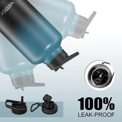 40oz Insulated Water Bottle (Cold for 48 Hrs),BPA Free&Leak Proof,Stainless Steel Water Flask,Water Jug with Straw Spout Lids for Gym,Hiking,Travel,Black Blue