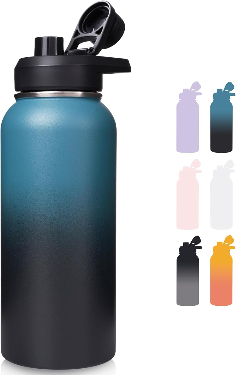 Fijinhom 24 oz Insulated Water Bottle with Handle, 304 Stainless Steel Water Bottles with Wide Mouth, Double Wall Vacuum Sports Water Bottle, BPA Free, Keep Cold and Hot, Black | with Handle