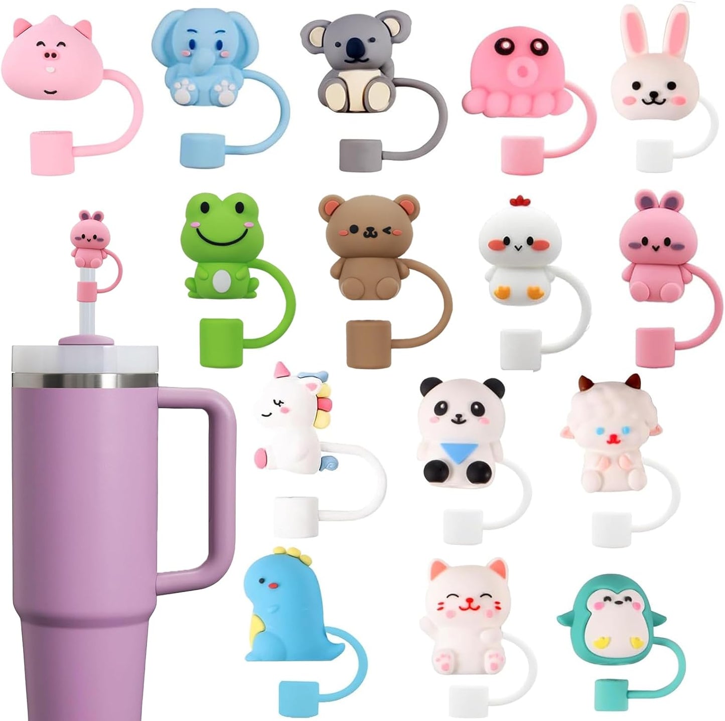 15Pcs Straw Toppers for Stanley Cup, Silicone 10mm Straw Cover Cap for Stanley 30 40oz Tumblers, Reusable Lid Accessories