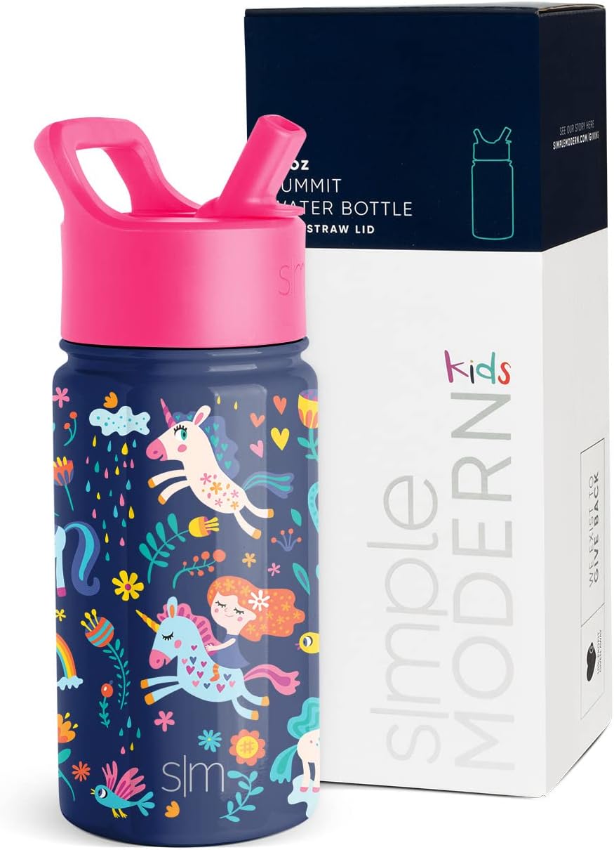 Simple Modern Disney Minnie Mouse Kids Water Bottle with Straw Lid | 14oz Insulated Stainless Steel Kids Tumbler & Spill Proof Toddler Cup for School, Girls, Boys | Summit | Minnie Mouse Fun - Colors A