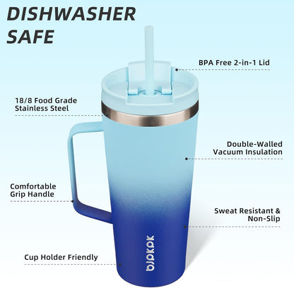 BJPKPK Insulated Tumbler with Handle, 18oz Insulated Tumblers with Lid and Straw, Stainless Steel Metal Water Bottles, Coffee Travel Mugs, Cups, Marshmallow