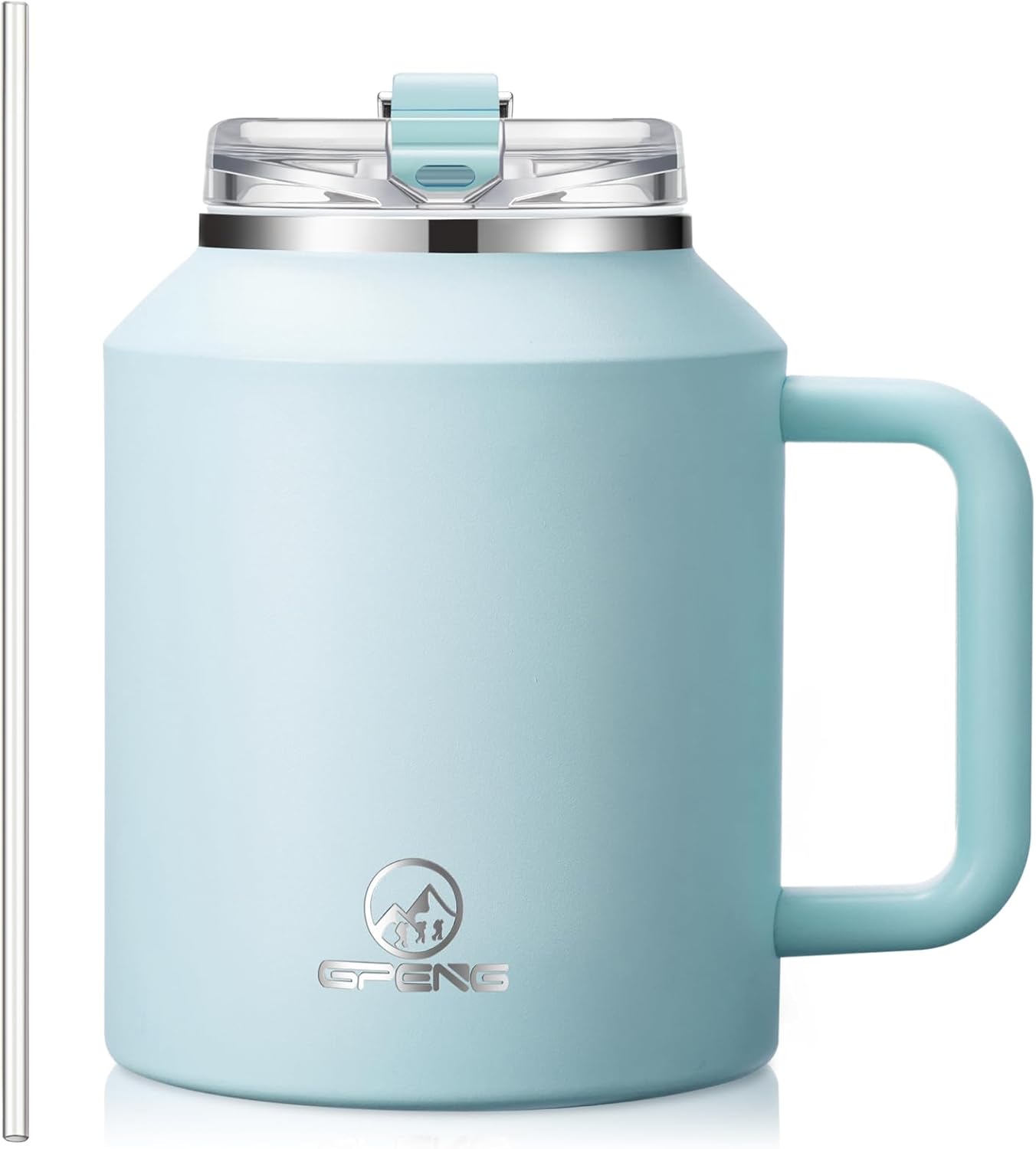 Gpeng 30/40/50 oz Tumbler with Handle, Water Bottles with Straw Lid, Insulated Stainless Steel Travel Mug Cup Holder Friendly, Keep Drinks Cold or Hot for Hours (LightGrey, 50 oz)
