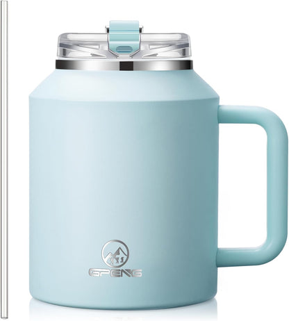 Gpeng 30/40/50 oz Tumbler with Handle, Water Bottles with Straw Lid, Insulated Stainless Steel Travel Mug Cup Holder Friendly, Keep Drinks Cold or Hot for Hours (LightGrey, 50 oz)