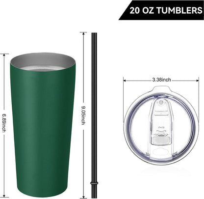 VEGOND 20oz Tumbler Bulk with Lid and Straw 1 Pack, Stainless Steel Vacuum Insulated Tumbler, Double Wall Coffee Cup Travel Mug, River Green