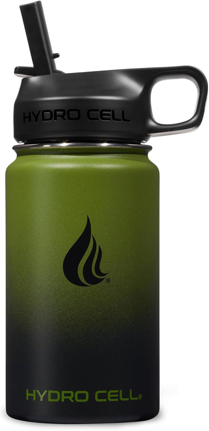 HYDRO CELL Stainless Steel Insulated Water Bottle with Straw - For Cold & Hot Drinks - Metal Vacuum Flask with Screw Cap and Modern Leakproof Sport Thermos for Adults (Neon 18oz)