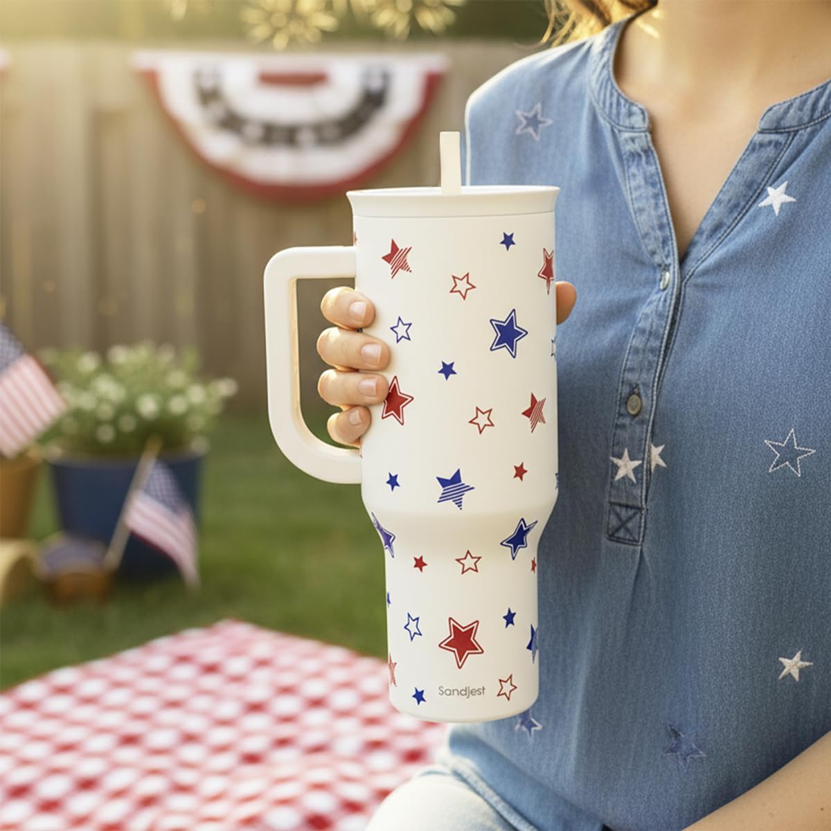 SANDJEST Pickleball 40oz Tumbler With Handle and Straw, Pickleball Queen Insulated Stainless Steel Travel Coffee Mug for Women Girls Players, Gift Idea for Birthday Christmas Mothers Day