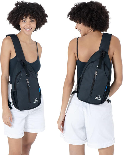 WATERFLY Crossbody Sling Backpack Sling Bag Travel Hiking Chest Bag Daypack (Black)