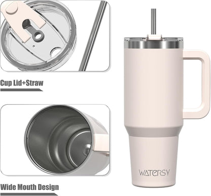 40 oz Tumbler with Handle,Tumbler with Lid and Straw,Double Wall Insulated Cup Stainless Steel Travel Mug(Cold for 34 Hours),Water Bottle for Iced Tea,Coffee,Cold Beverages(Purple)