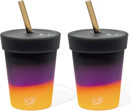 Silipint 8oz Silicone Tumbler with Straw and Lid – Unbreakable, BPA Free, Non-Toxic, Dishwasher, Microwave, Freezer Safe Tumbler Cup – Drinkware for Juice, Smoothies, Coffee (Cool Berry Crush)