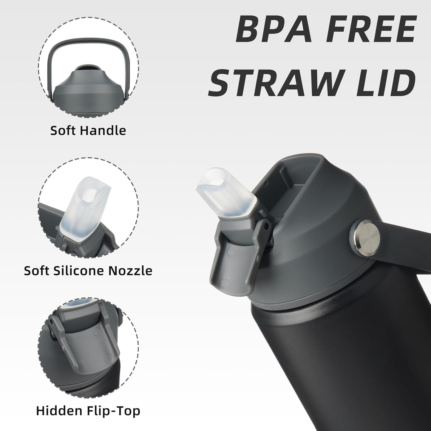 BJPKPK Insulated Water Bottle with Straw Lid, 18oz Thermo Water Bottles with Soft Nozzle, Flex Handle & Non-slip Boot, BPA Free Leak Proof Stainless Steel Metal Thermo, Tumblers, Cups,Sea Salt