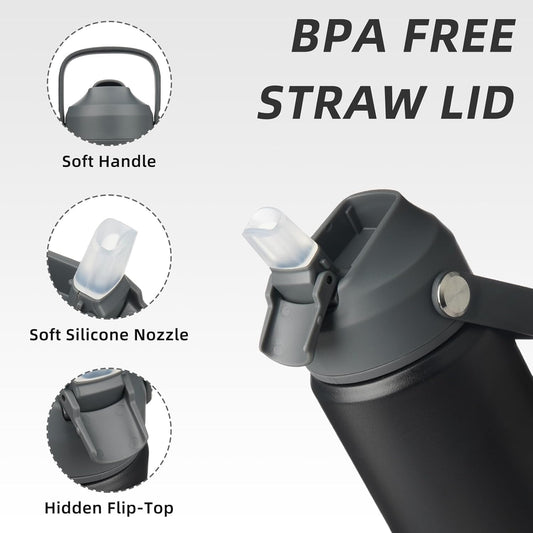 BJPKPK Insulated Water Bottle with Straw Lid, 18oz Thermo Water Bottles with Soft Nozzle, Flex Handle & Non-slip Boot, BPA Free Leak Proof Stainless Steel Metal Thermo, Tumblers, Cups,Sea Salt