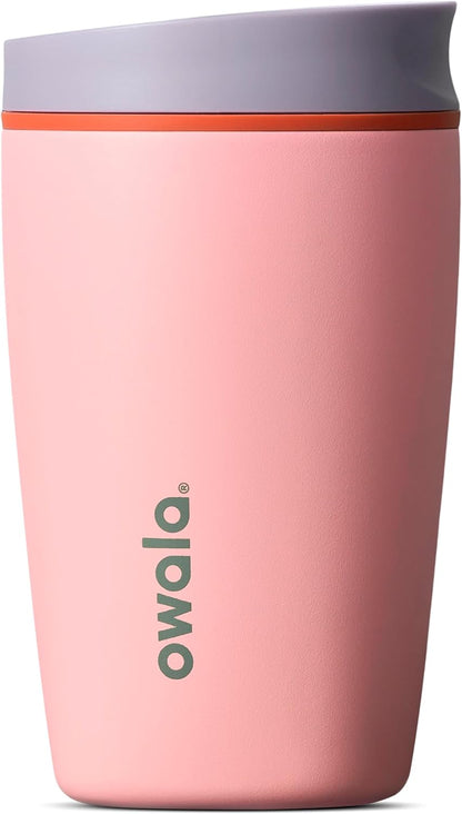Owala SmoothSip Slider Insulated Stainless Steel Coffee Tumbler, Reusable Iced Coffee Cup, Hot Coffee Travel Mug, BPA Free 12 oz, Peachy Keen