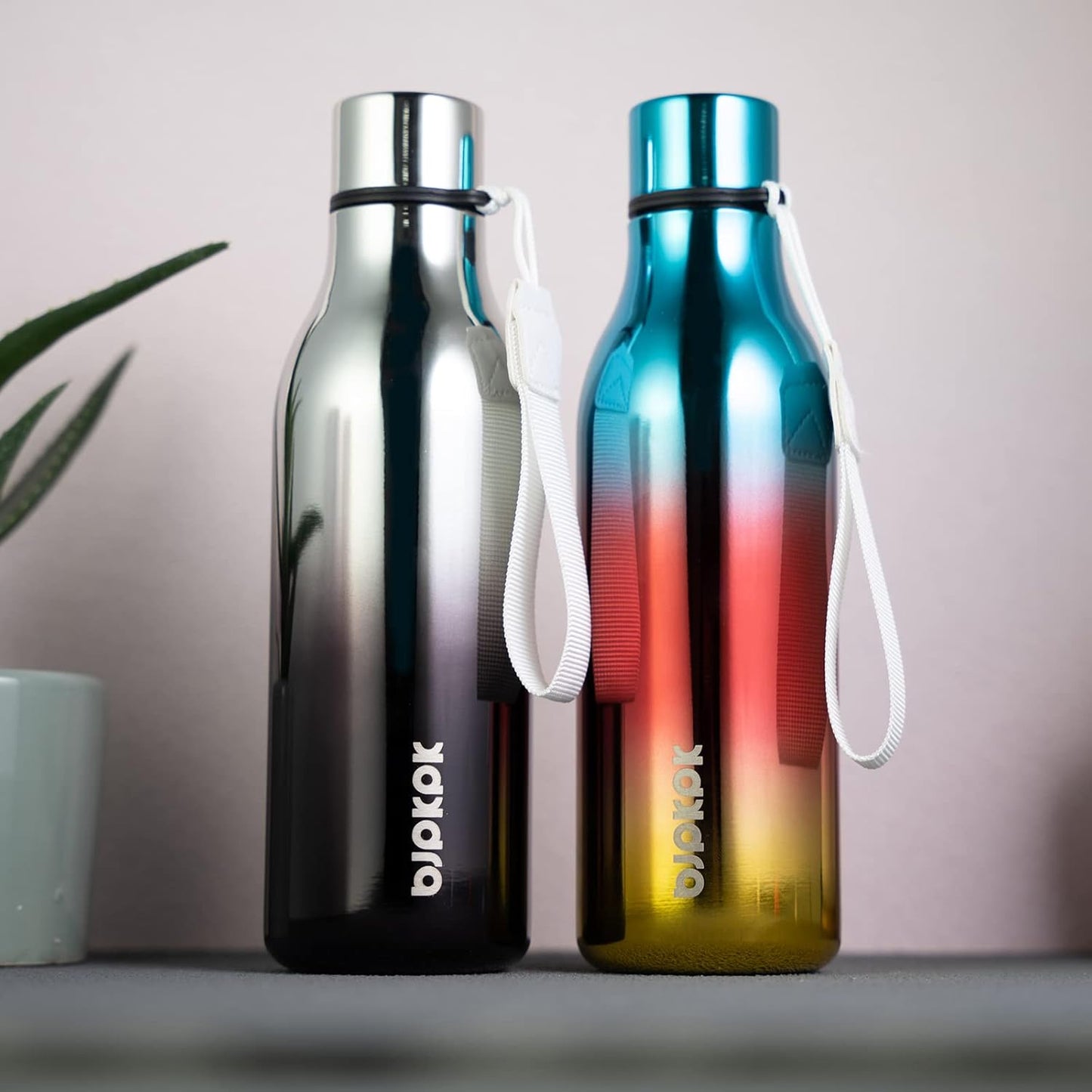 BJPKPK Insulated Water Bottles, 18 oz Stainless Steel Metal Water Bottle with Strap, BPA Free Leak Proof Jugs, Mugs, Flasks, Reusable Thermal Flasks for Sports & Travel, Black - Colors B