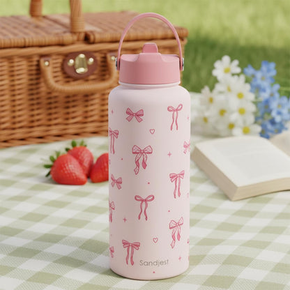 SANDJEST Pickleball Gift for Women, Water Bottle Stainless Steel 32oz with Lid & Straw, Sport Insulated Bottles Gifts for Girls Friends Teens Birthday Christmas