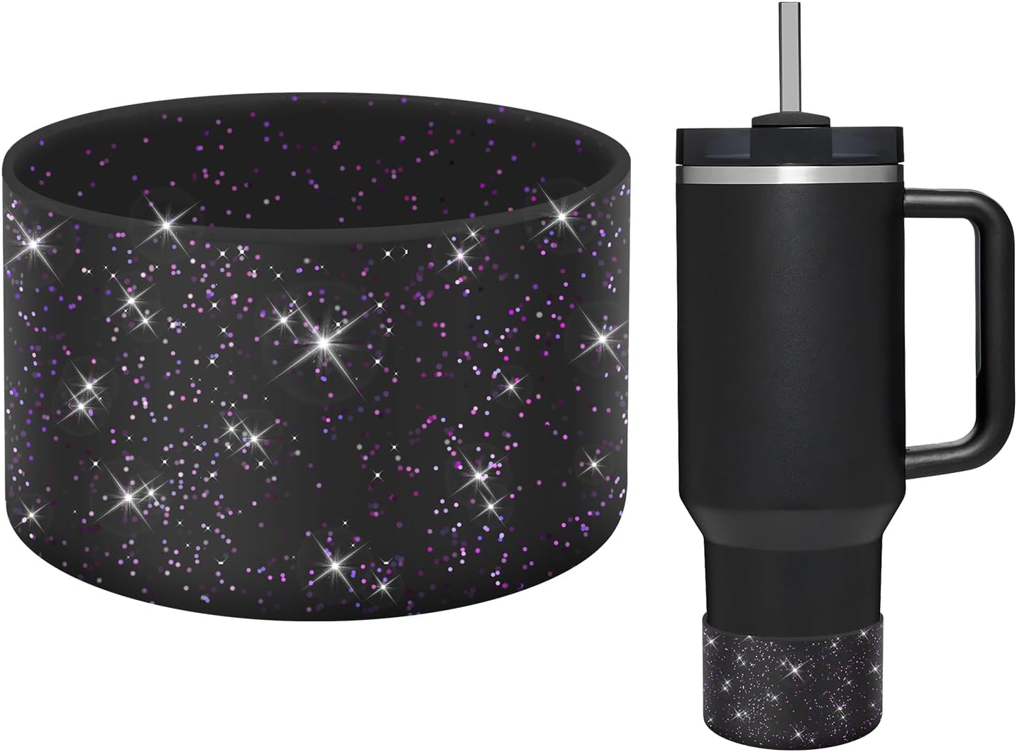 WUQID Protective Bling Silicone Boot Sleeve, Compatible with Stanley Tumbler 20-40oz & Hydro Flask Bottle 12oz-24oz, Glitter Reduces Dents Sleeve Cover for More Bottles/Tumblers Bottom of 2.83-2.95in