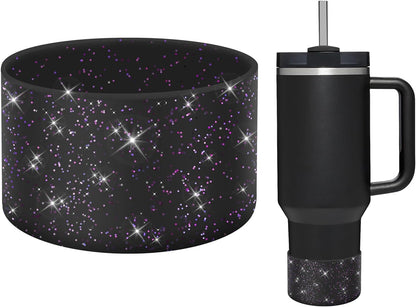 WUQID Protective Bling Silicone Boot Sleeve, Compatible with Stanley Tumbler 20-40oz & Hydro Flask Bottle 12oz-24oz, Glitter Reduces Dents Sleeve Cover for More Bottles/Tumblers Bottom of 2.83-2.95in