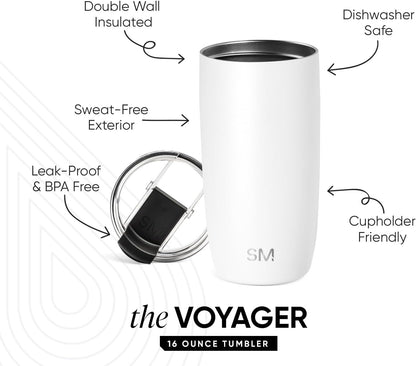 Simple Modern Voyager Tumbler with Flip Lid | Travel Coffee Mug | Insulated Stainless Steel Cold Brew Iced or Hot Coffee Cup | Gifts for Women Men Her Him | 16oz, Almond Birch