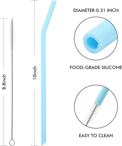 Reusable Silicone Drinking Straws, 12 Pcs Long Flexible Straws with 2 Cleaning Brushes for 20 and 30 oz Yeti/Rtic/Ozark Tumblers, BPA free, no Rubber Taste