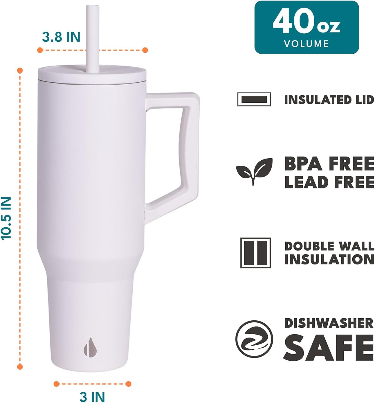 Elemental 32 oz 100% Leak Proof Tumbler with Handle & Straw - Stainless Steel Double Wall Insulated Tumbler for Hot and Cold Beverages - Travel Coffee Mug with Sip & Straw Lid - White - Colors A