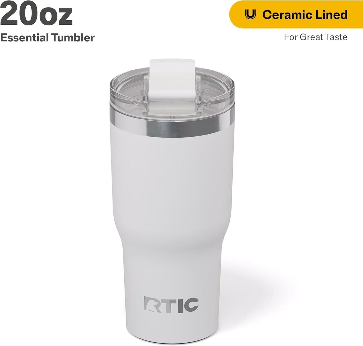 RTIC 20oz Essential Tumbler with Lid, Ceramic Lined, Insulated, Stainless Steel, Metal, Double Wall Vacuum-Insulation, Travel Cup for Iced Coffee, Tea, Hot and Cold Drink, Graphite