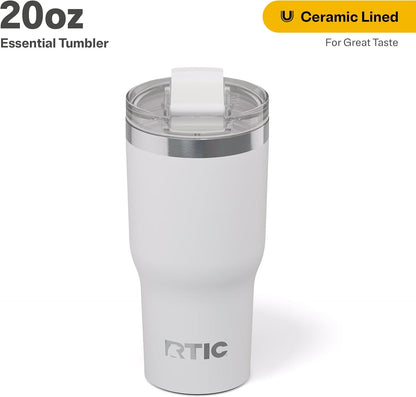 RTIC 20oz Essential Tumbler with Lid, Ceramic Lined, Insulated, Stainless Steel, Metal, Double Wall Vacuum-Insulation, Travel Cup for Iced Coffee, Tea, Hot and Cold Drink, Graphite