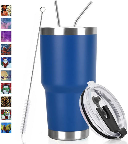 SYACOT 30oz Tumbler Double Wall Stainless Steel Vacuum Insulated Travel Mug with Splash-Proof Lid Metal Straw and Brush