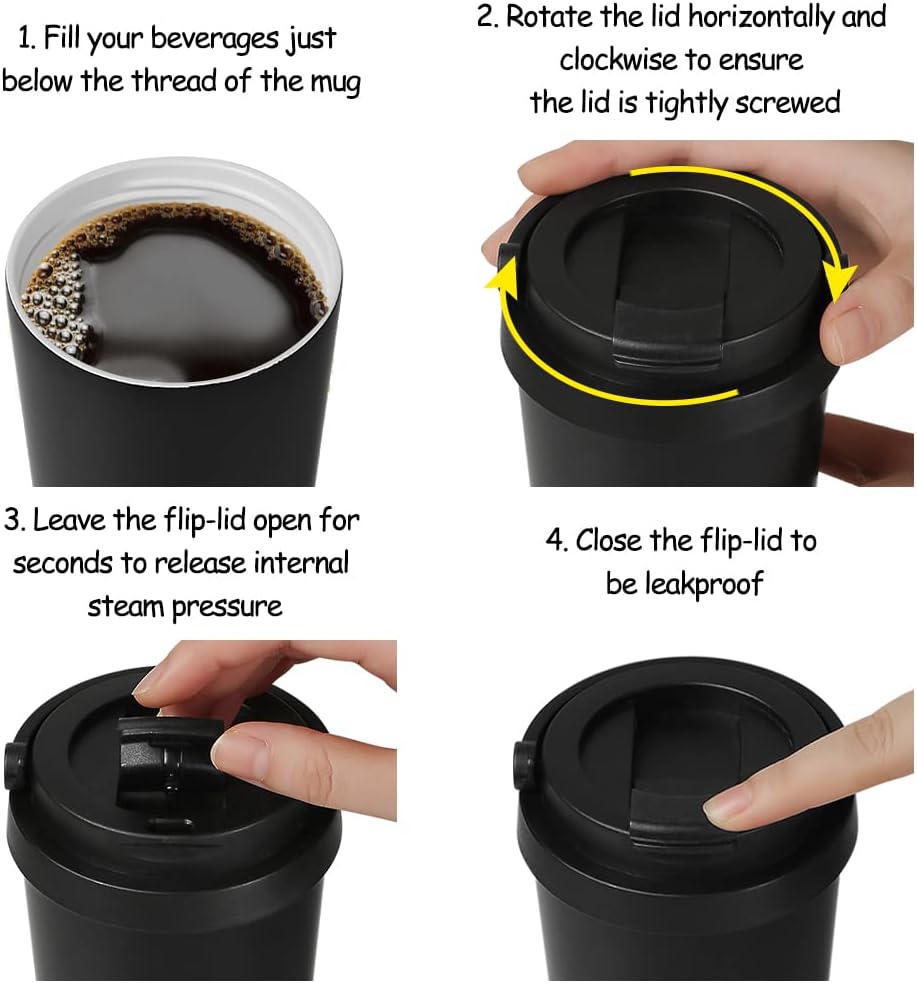 Funkrin Coffee Travel Mug with Straw & Flip Lid, 16oz Insulated Tumbler Cup with Ceramic Coating, Double Wall Vacuum Leak-Proof Mug for Office School Party Camping