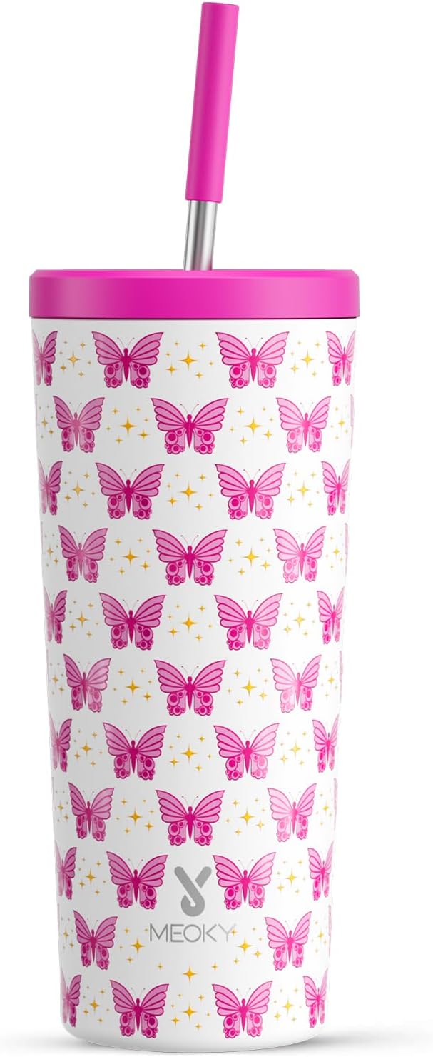 Meoky 24 oz Insulated Tumbler with Lid and Straw, Stainless Steel Vacuum Insulated Tumbler, Keeps Cold for 24 Hours, 100% Leak Proof, Fits in Car Cup Holder (Night)