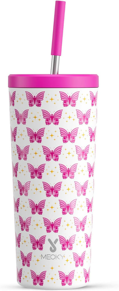 Meoky 24 oz Insulated Tumbler with Lid and Straw, Stainless Steel Vacuum Insulated Tumbler, Keeps Cold for 24 Hours, 100% Leak Proof, Fits in Car Cup Holder (Night)