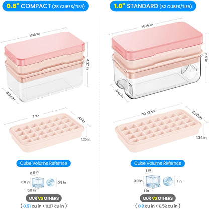 Ice Cube Tray with Lid and Bin, PHINOX 56 pcs Ice Trays for Freezer, Ice Cube Trays for Freezer with 2 trays, Container, Lid & Ice Scoop, BPA Free