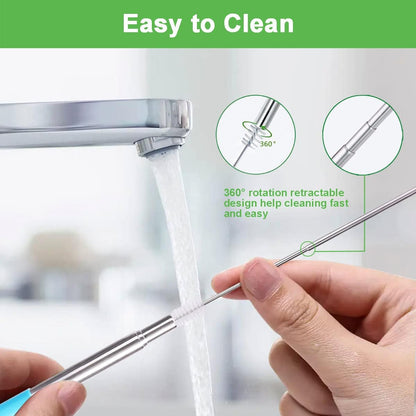 Kynup 4Packs Reusable Straws, Metal Straw with Silicon, Travel Drinking Straws with Case, Keychain, Cleaning Brushes, Silicon Pcs Perfect for Travel, Gifts (20 PCS) Blue-Black-Silver-Turquoise