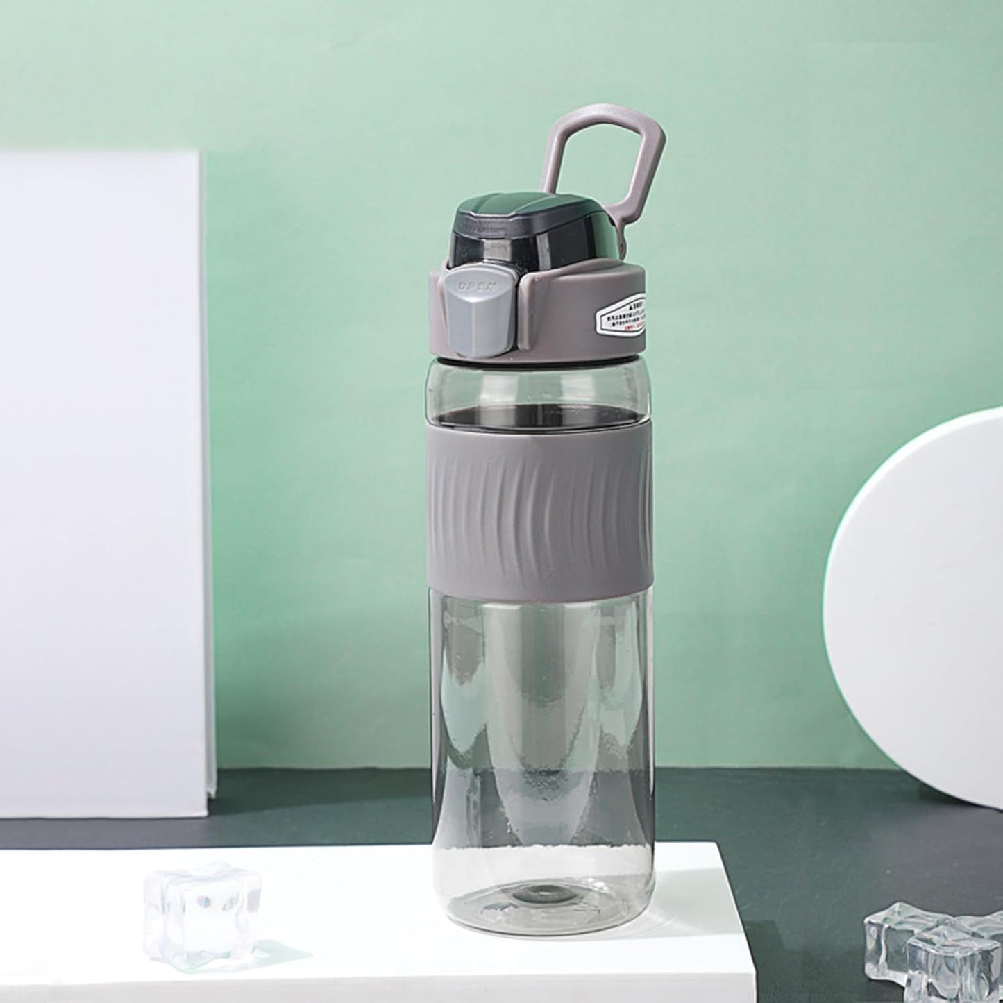 DEARART 24oz Water Bottles with Buckle, 100% Leakproof Anti Slip Silicone Bottle, No Straw Clear Bottle Easy Clean, Suit Sport Office School Travel Gym Yoga for Women Men, Dark Cyan