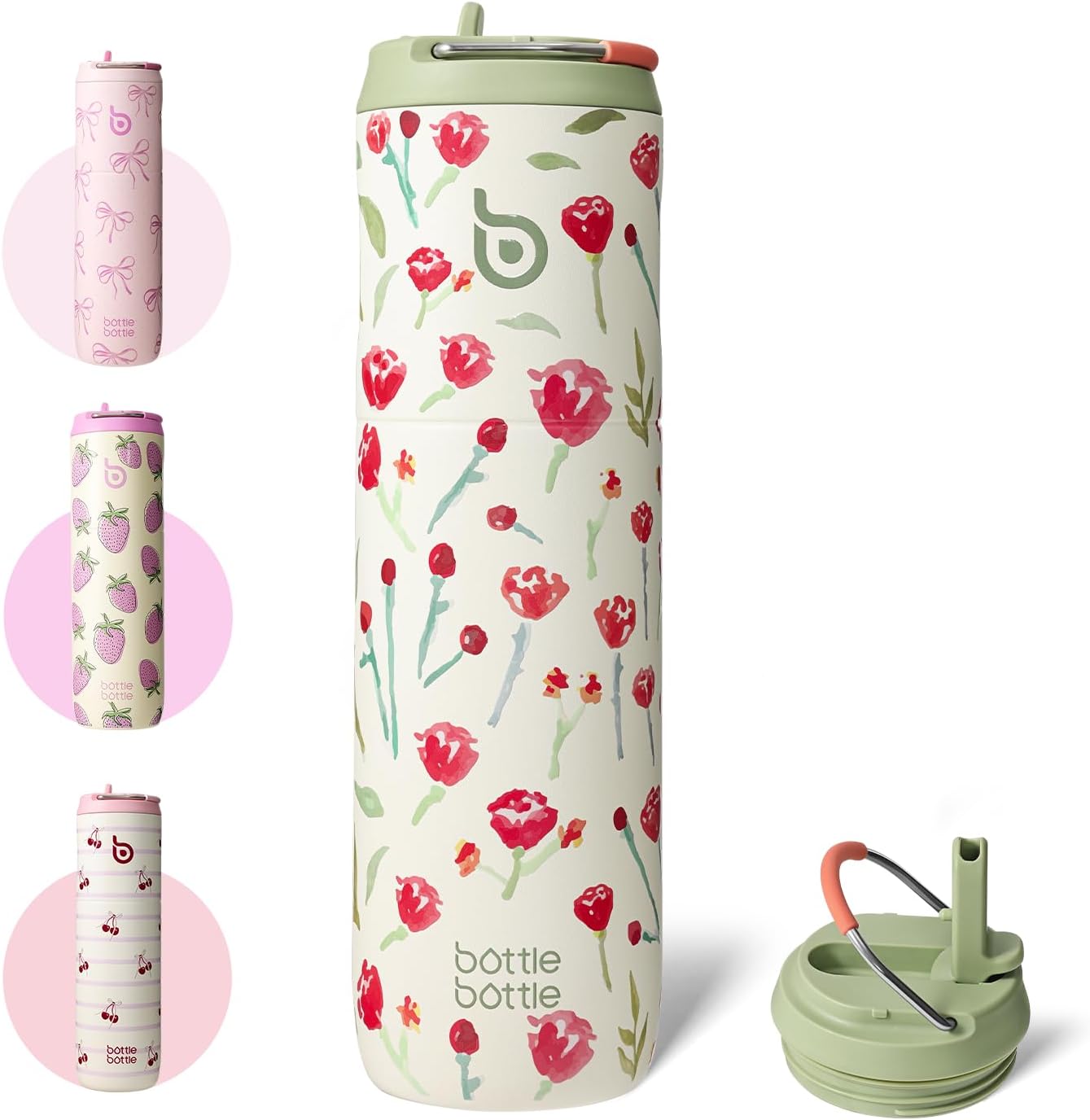BOTTLE BOTTLE Insulated Water Bottle 24oz with Straw Lid and Handle for Sports Travel Gym Stainless Steel Water Bottles Double-Wall Vacuum Metal Leak Proof BPA-Free