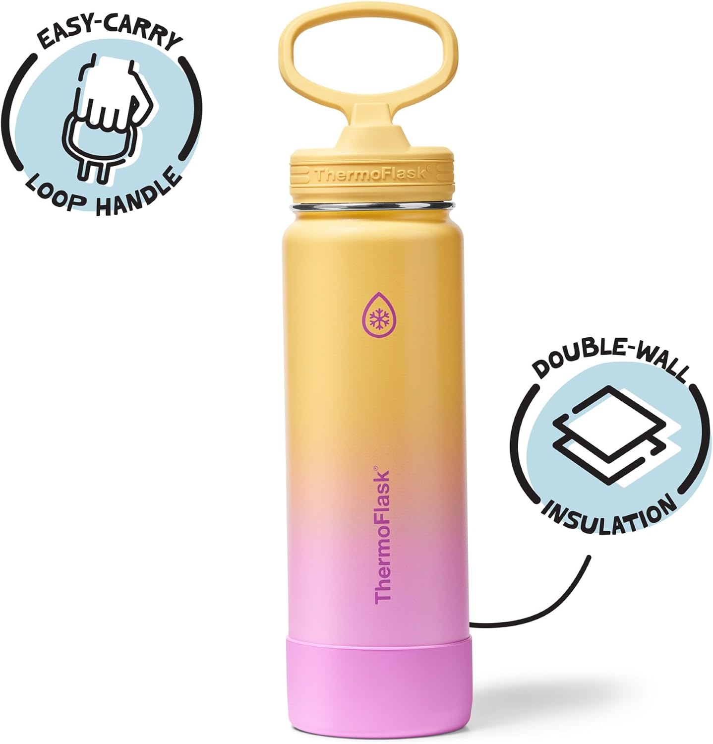 ThermoFlask Insulated Water Bottle with Spout Lid (24 oz, Lemonade Stand) - Leakproof, Stainless Steel Water Bottle for Cold & Hot Drinks, Travel & Daily Hydration