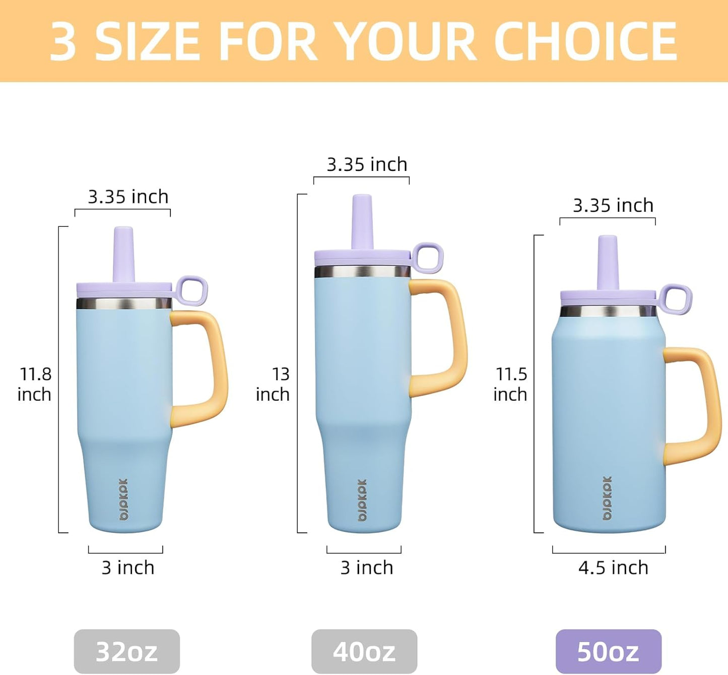 BJPKPK 50oz Insulated Tumbler with Handle Stainless Steel Travel Coffee Mug with Lid Reusable Large Water Bottle with Straw,Sky