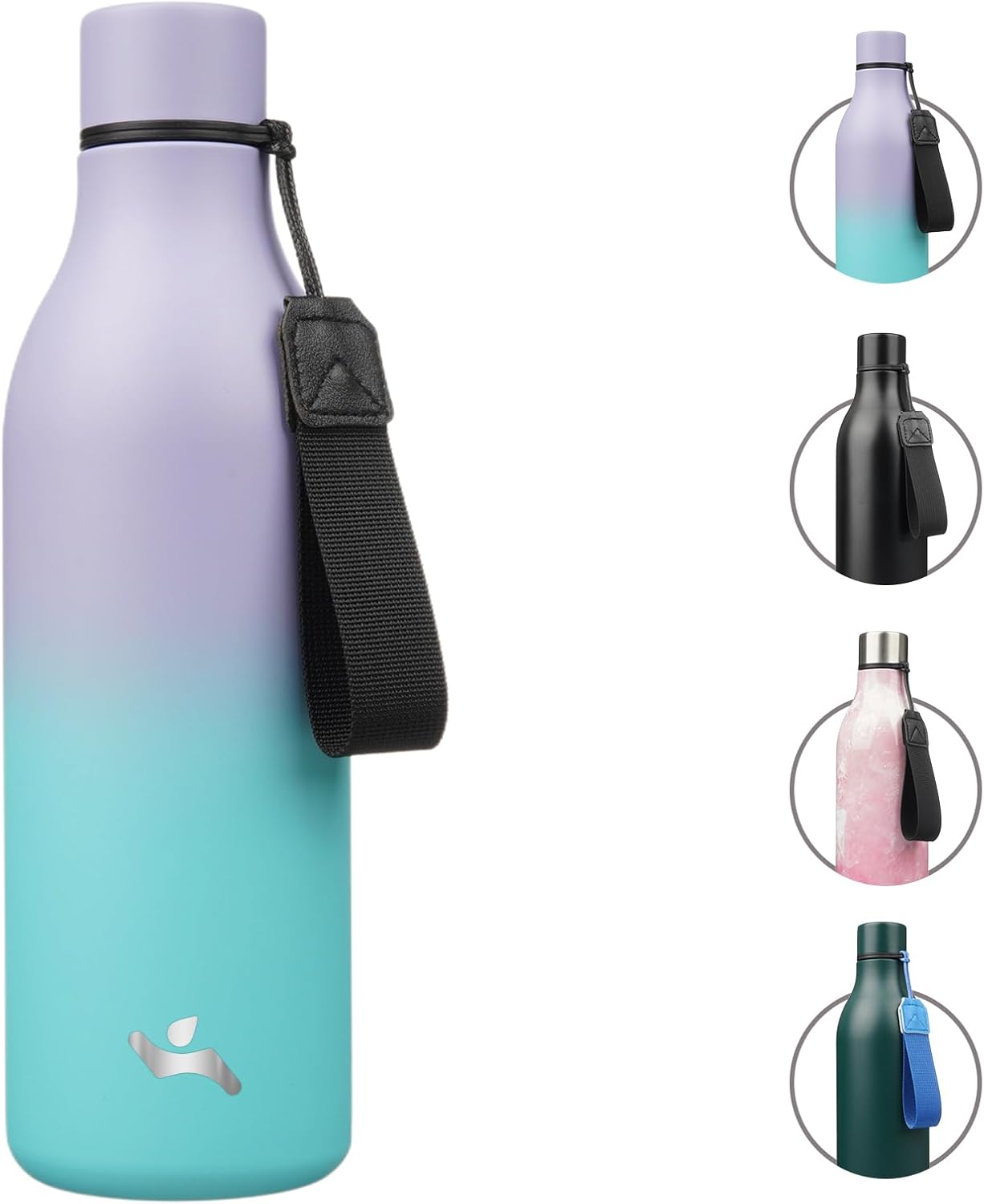 Konokyo Insulated Water Bottle with Strap,18 oz Double Wall Stainless Steel Vacuum Bottles Metal Water Flask,Macaron Green - Colors A