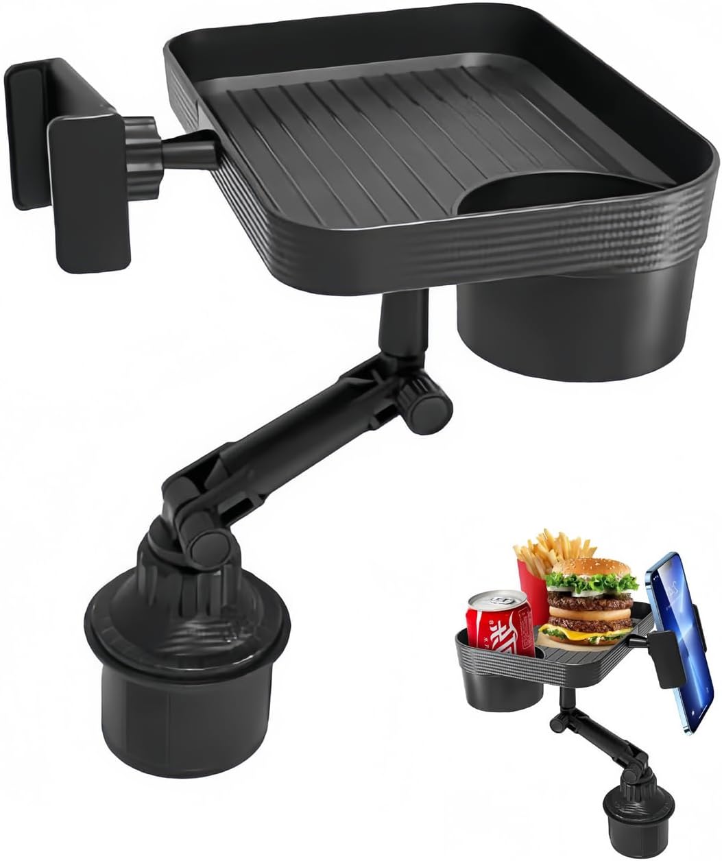Vehicle-Mounted Multifunctional Water Cup Holder Tray Black Adjustable Cup Holder Dining Plate Expandable Bracket Storage Space-Saving