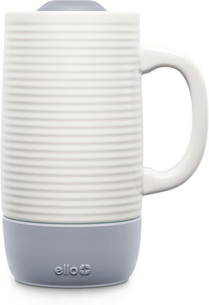 Ello Jane 18oz Ceramic Travel Mug with Handle, Splash-Resistant Slider Lid and Built-in Coaster, Perfect for Coffee and Tea, BPA Free, Dishwasher Safe, Gift for Him Her Mother's Day Birthday, Sandbar