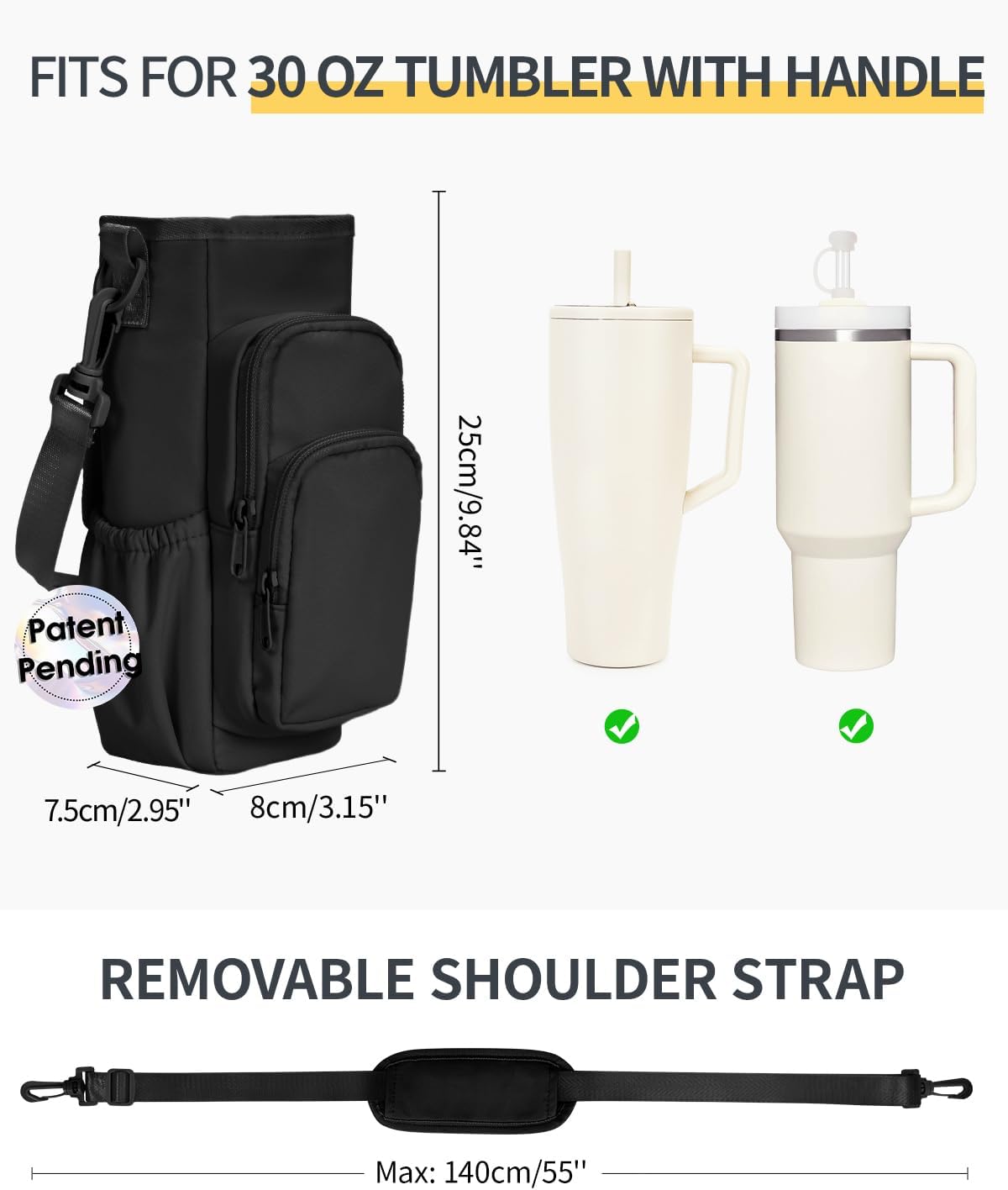 sportsnew Water Bottle Carrier Bag with Phone Pocket for 30oz 40oz Tumbler with Handle Accessories Insulated Water Bottle Holder Pouch with Strap Crossbody with Straw Cover