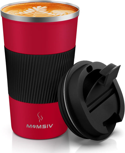 MOMSIV 12oz Travel Mug, Insulated Coffee Cup with Leakproof Lid, Travel Coffee Mug Vacuum Stainless Steel Double Walled Reusable Coffee Cup for Hot and Cold Water Coffee