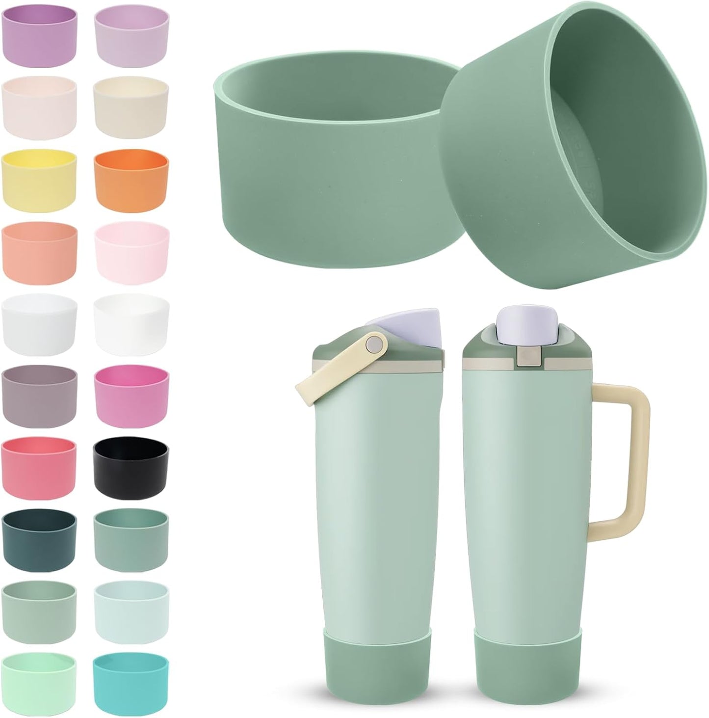 2PCS Silicone Boots for Owala 30oz & 40oz FreeSip Sway Bottles & Tumblers – Non-Slip, Scratch-Resistant, Stability Enhancer for Owala Accessories (Eucalyptus Green) - Colors A
