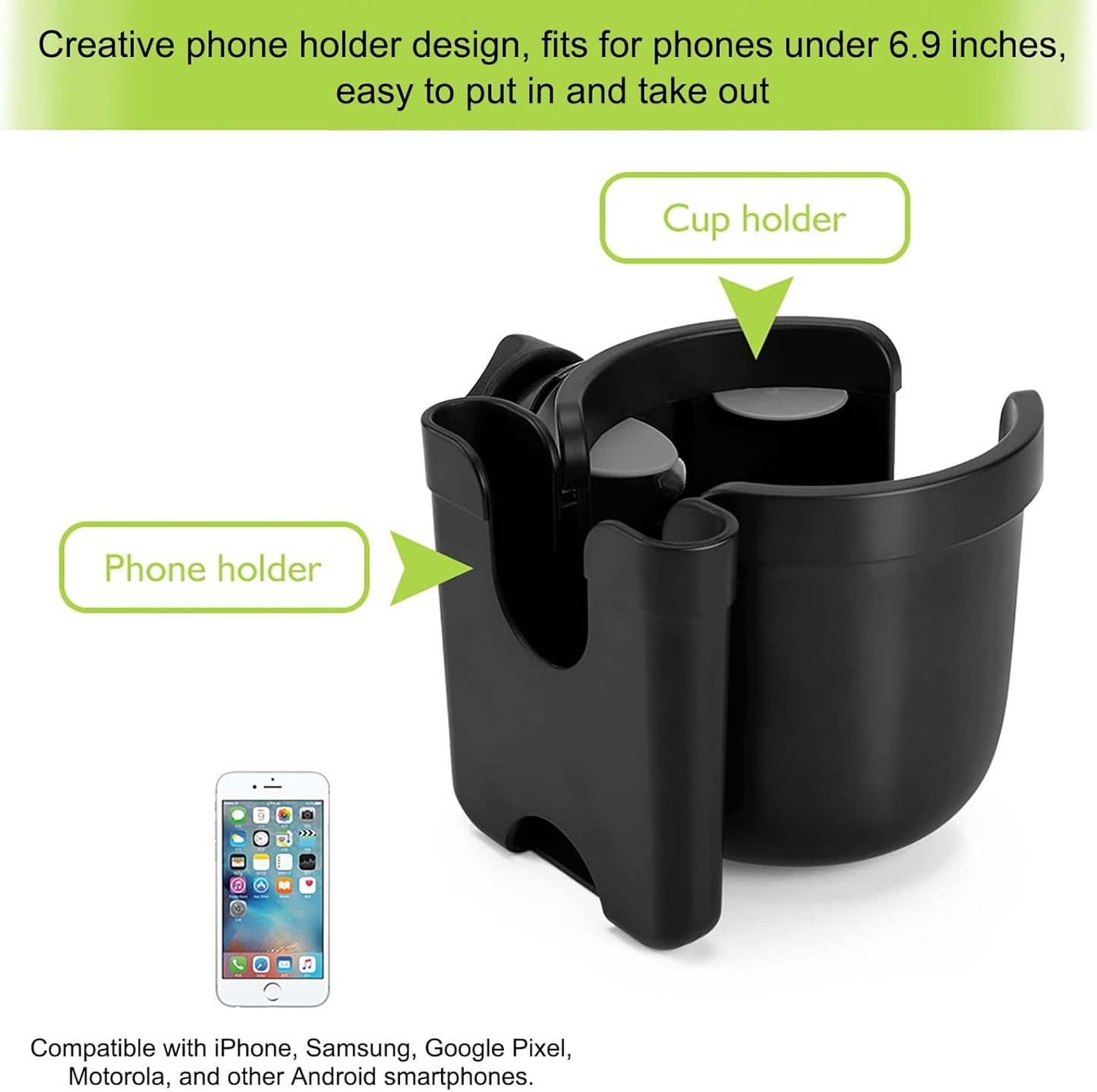 Accmor Stroller Cup Holder with Phone Holder, Bike Cup Holder, Universal Cup Holder for Uppababy Nuna Doona Strollers, 2-in-1 Cup Holder for Walker, Wheelchair, Scooter - Colors A